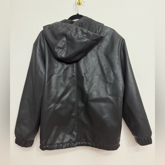 Zara Oversized Black Hooded Leather Jacket Small - Picture 2 of 3